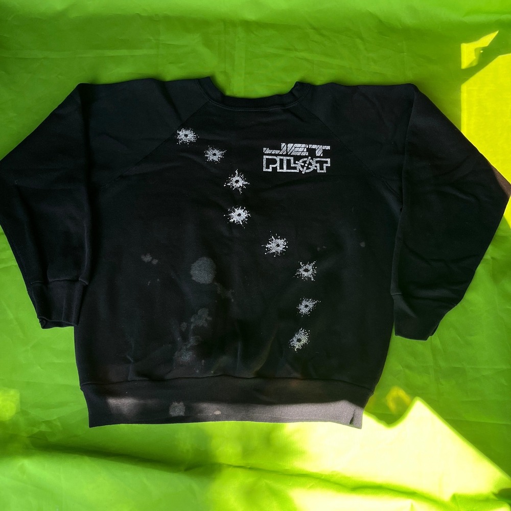 VTG 80s Medium Jet Pilot Sweatshirt Black Raglan Crewneck Graphic Jet‎ Ski Retro